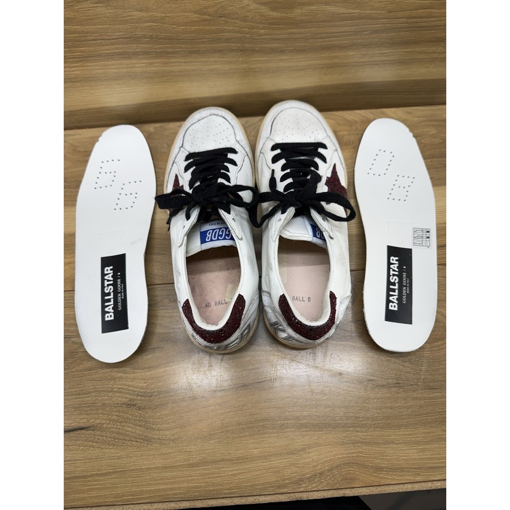 Golden Goose Ball Star Low Top Sneakers Womens 10 EU 40 Burgundy Glitter Preppy - Picture 13 of 16